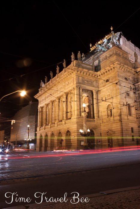 Prague by night and National Theater. Visit Prague like a local, see theater Prague, opera Prague and beautiful scenery.
