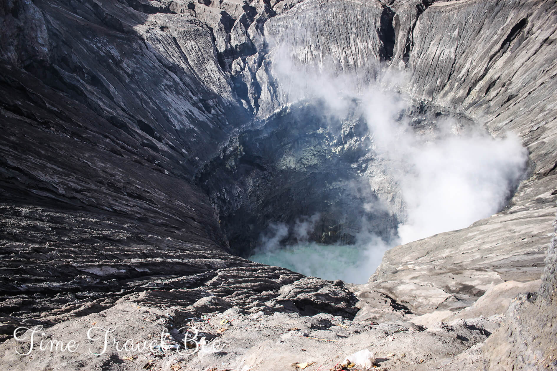 Inside the crater boiling water and smoke coming out so easy to slip.