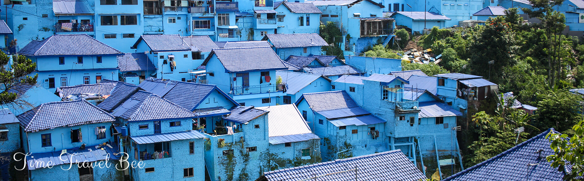 Jadupan malang blue village where all the bouses are blue.