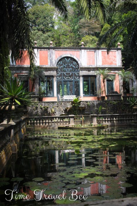 Italian style palace with water pont and exotic garden.