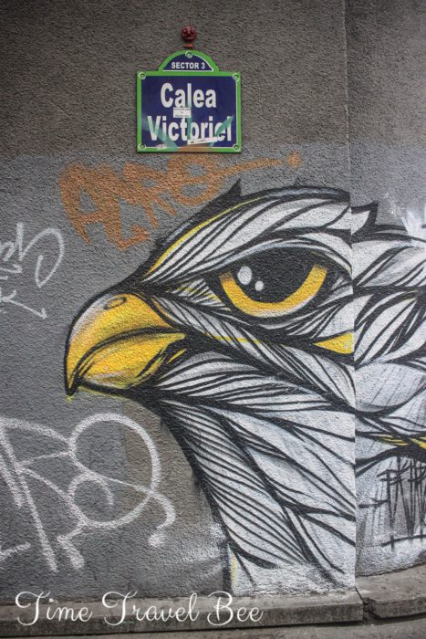 Victoriei Street in Bucharest. Street art in bucharest romania, eagle on victoriei street. Original street arts in Bucharest.